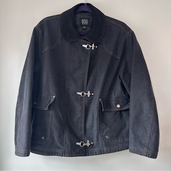 BDG Charles Canvas Duffle Jacket Black Small Oversized Chore Barn Toggle Jacket - Picture 11 of 12